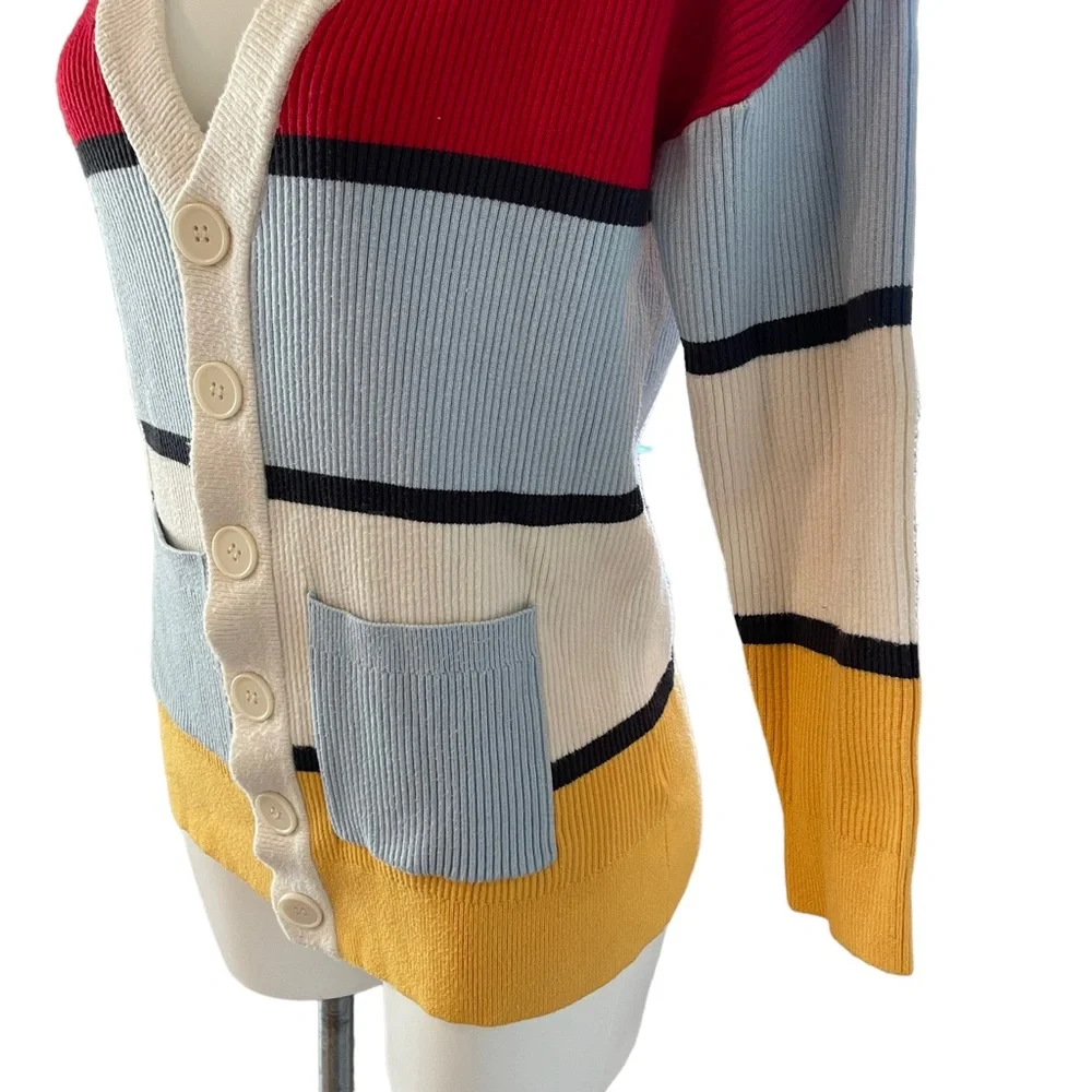 ModCloth Multi-Color Striped Ribbed Button Up Sweater - Picture 4 of 10